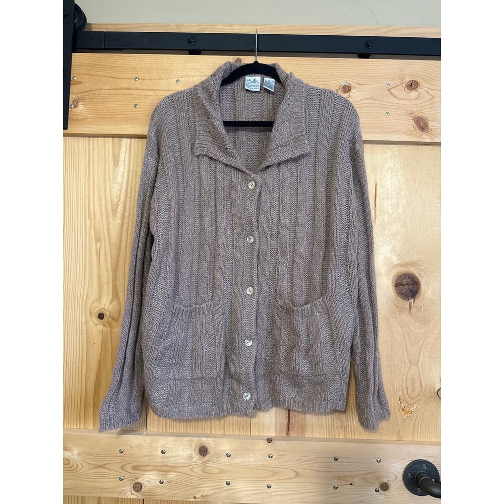 The Silk Collection White Pine Company Mohair Knit Button Cardigan XL Lavender